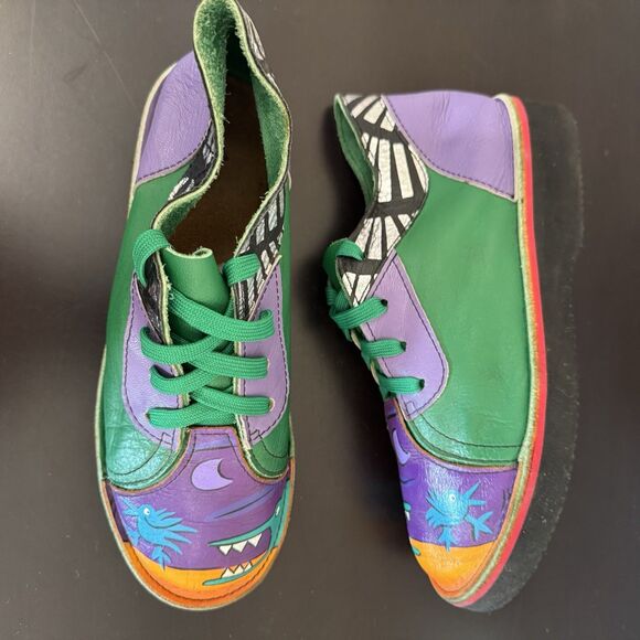 SoleTech Hand Painted Soft  Multicolor Leather Lace Up Shoes Women 7 Art To Wear - Picture 6 of 12